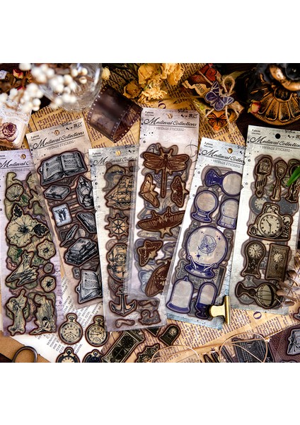 Stil 6 3 Levhalar Pet Etiket Çanta Retro Ortaçağ Koleksiyonları Vintage Etiket Kelebek Saat Eski Kitap Dekoratif Kolaj Malzemesi Çıkartmalar (Yurt Dışından)