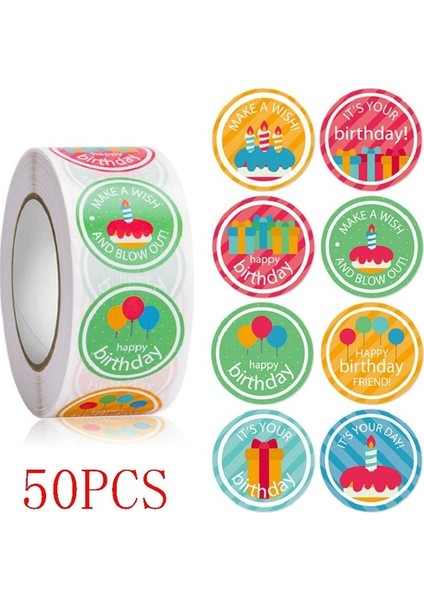 HY2022-92-50PCS 50-500PCS 1 Inç Yuvarlak Estetik Mutlu Doğum Günü Sticker Sevimli Ilginç Mühürler Kırtasiye Estetik Doğum Günü Gadget Çocuk (Yurt Dışından)