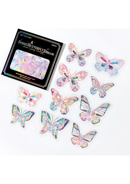 S19434-6 Mr.paper 6 Stilleri 20 Adet/paket Pet Çıkartmalar Vintage Lazer Gümüş 3D Kristal Kelebek El Kitabı Dıy Dekorasyon Malzemesi Kırtasiye (Yurt Dışından)