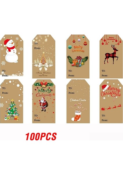 QY2184-100PCS 50-300 Adet Noel Hediyesi Çıkartmalar Etiketler Yapışkanlı Merry Christmas Etiketler 8 Tasarımlar Dikdörtgen Özel Şekil Noel Etiketleri (Yurt Dışından)