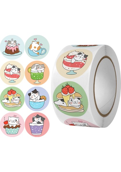 QY2013-300PCS 100-500PCS Karikatür Kedi Çıkartmalar Yuvarlak Yapışkanlı Etiketler Çocuklar Çocuklar Için Öğretmen Ödül Iş Hediye Sarar Dekoratif Çıkartmalar (Yurt Dışından) fiyatları