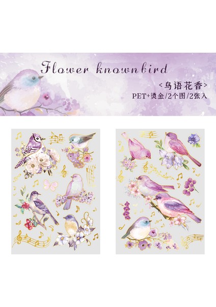 E-Kuşlar ve Çiçekler 2 Sayfalık Kuş Renkli Düz Çıkartmalar Çiçek Altın Bronzlaşmaya Scrapbooking Kitap El Dekoratif Kırtasiye Etiket 190*110 mm Yenı (Yurt Dışından)