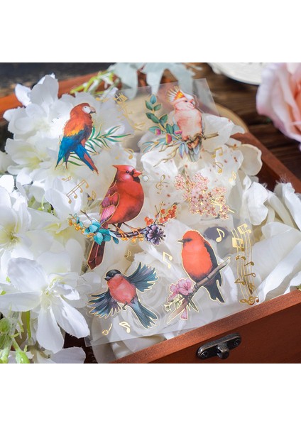 E-Kuşlar ve Çiçekler 2 Sayfalık Kuş Renkli Düz Çıkartmalar Çiçek Altın Bronzlaşmaya Scrapbooking Kitap El Dekoratif Kırtasiye Etiket 190*110 mm Yenı (Yurt Dışından) fiyatları