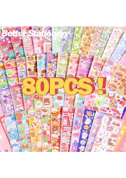 Set-E Kawaii Çıkartmalar Lazer Tekrar Yok Sevimli Dıy Malzeme El Kitabı Kolaj Öğrencileri Dekorasyon Çıkartması Çocuklar Okul Kaynağı Kırtasiye (Yurt Dışından)