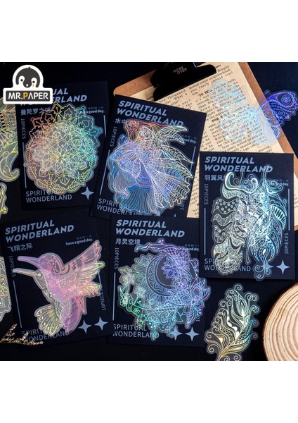 S18213-5 Mr.paper 8 Stilleri 10 Adet/torba Vintage Lazer Hayvan Etiket Sanat Estetik Tüy El Hesabı Dekorasyon Kırtasiye Etiket (Yurt Dışından) fiyatları