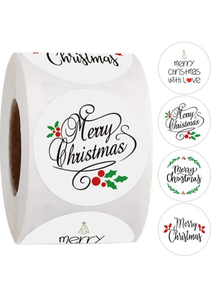 QY714-500PCS 100-500 Adet Beyaz Merry Christmas Etiket Çıkartmaları Kart Hediye Paketi Sarma Festivali Parti Pişirme Küçük Işletme 1 Inç (Yurt Dışından)