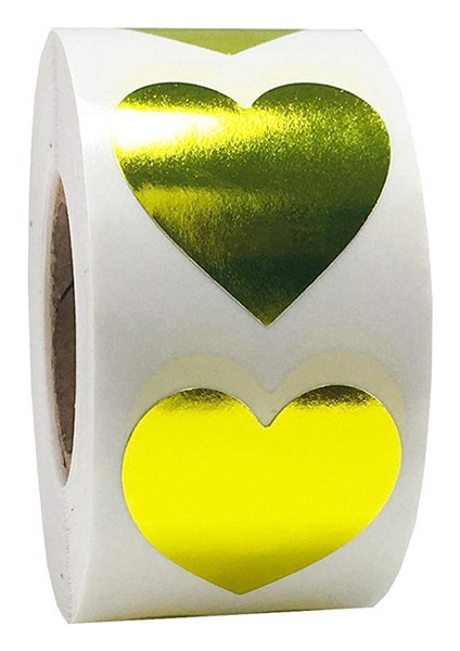 YH201-GOLDEN 500 Adet/rulo Mühür Etiketleri Karalama Defteri Kalp Şeklinde Aşk Etiket Hediye Paketleme Doğum Günü Partisi Malzemeleri Sevimli Kırtasiye Etiket (Yurt Dışından)