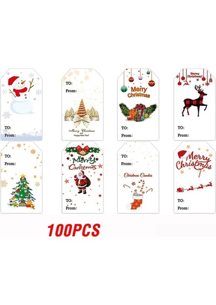 QY2182-100PCS 50-300 Adet Noel Hediyesi Çıkartmalar Etiketler Yapışkanlı Merry Christmas Etiketler 8 Tasarımlar Dikdörtgen Özel Şekil Noel Etiketleri (Yurt Dışından)