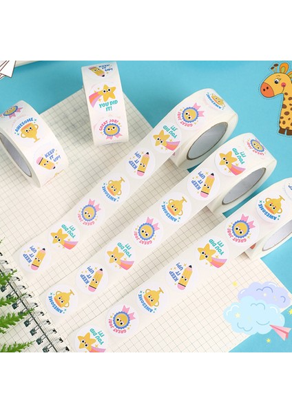 QY1720-500PCS 100-500PCS 1 Inç Yuvarlak Karikatür Oyuncaklar Yıldız Çıkartmalar Çocuklar Için Öğretmen Ödül Teşvik Etiket Ofis Mühür Etiket Hayvan Etiketi (Yurt Dışından)
