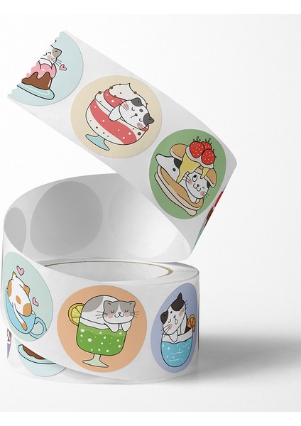 QY530A-500PCS 100-500PCS Karikatür Kedi Çıkartmalar Yuvarlak Yapışkanlı Etiketler Çocuklar Çocuklar Için Öğretmen Ödül Iş Hediye Sarar Dekoratif Çıkartmalar (Yurt Dışından) indirimleri