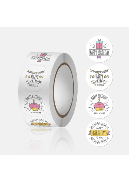 QY2406-500PCS 100-500PCS Yuvarlak Mutlu Doğum Günü Etiketleri Kraft Kağıt Etiket Şeker Çanta Çiçek Hediye Kutusu Kek Kutuları ve Ambalaj Düğün Çıkartmalar (Yurt Dışından) fiyatları