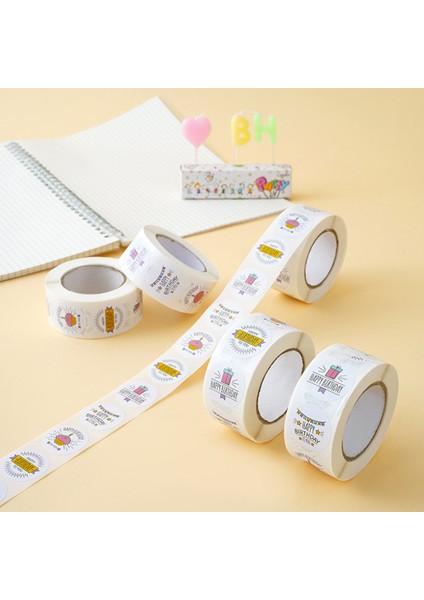 QY2406-500PCS 100-500PCS Yuvarlak Mutlu Doğum Günü Etiketleri Kraft Kağıt Etiket Şeker Çanta Çiçek Hediye Kutusu Kek Kutuları ve Ambalaj Düğün Çıkartmalar (Yurt Dışından) fırsatları