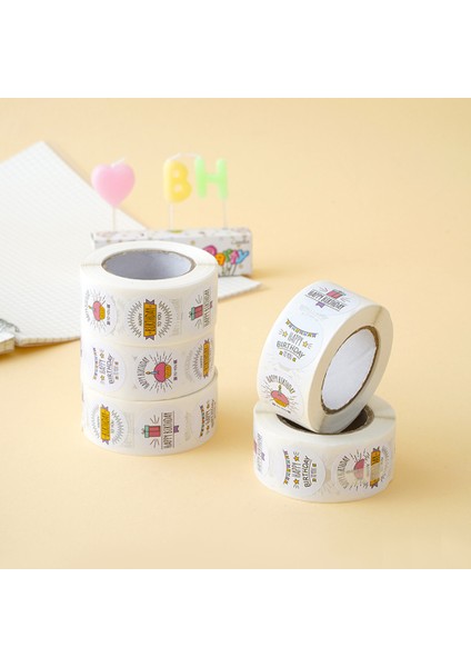 QY2406-500PCS 100-500PCS Yuvarlak Mutlu Doğum Günü Etiketleri Kraft Kağıt Etiket Şeker Çanta Çiçek Hediye Kutusu Kek Kutuları ve Ambalaj Düğün Çıkartmalar (Yurt Dışından) indirimleri
