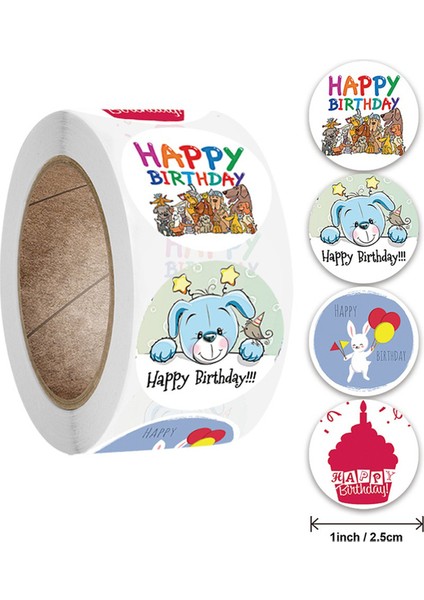 QY765-300PCS 100-500 Adet Mutlu Doğum Günü Çıkartmaları 2.5 Cm/1 Inç Çocuk Doğum Günü Partisi Hediye Sızdırmazlık Süslemeleri Tebrik Kartı Pişirme Etiketleri (Yurt Dışından)