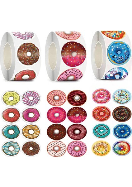 QY1589-300PCS 50-500PCS Donuts Etiket 1 Inç Renkli Çocuk Etiket Pişirme Mağazası Süslemeleri Sınıf Öğretmeni Teşvik Öğrenci Ödül Çıkartmaları (Yurt Dışından)