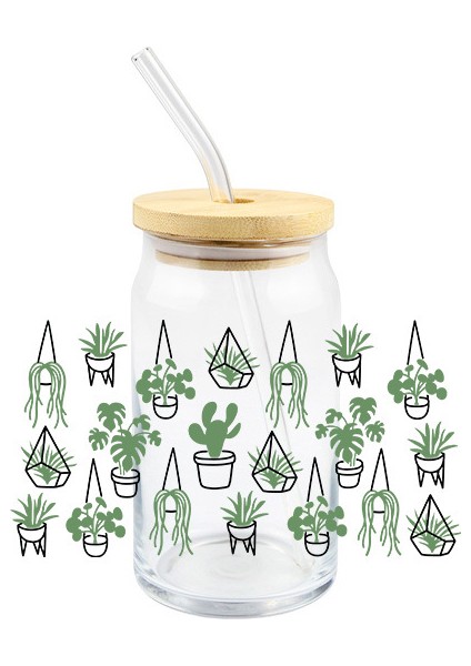 S101 Yeşil Bitki Etiket Uv Dtf Transferi Sarar Cam Bardak 12 Oz 16 Oz 20 Oz 24 Oz Moda Kız Dıy Cam Şişe Su Geçirmez Çıkartmaları (Yurt Dışından)