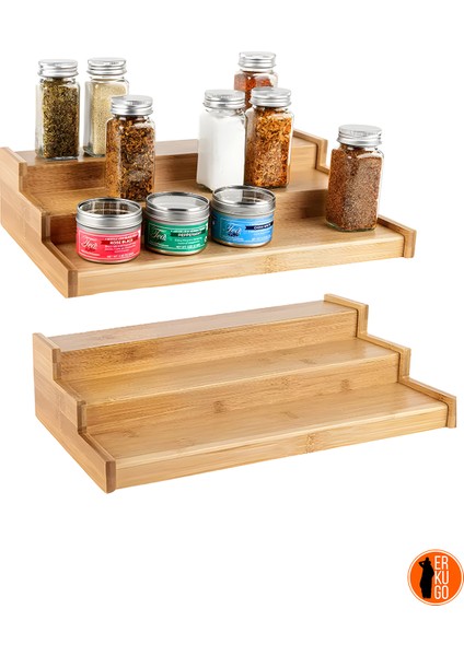 3 Katlı Bambu Stand Organizer, Baharatlık Düzenleyici