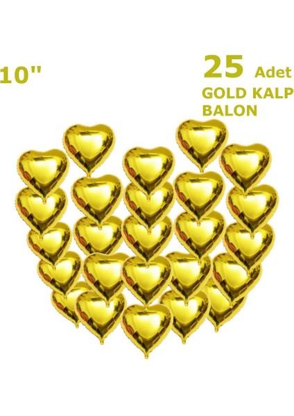 25 Adet Gold Kalp Folyo Balon 10 Inç