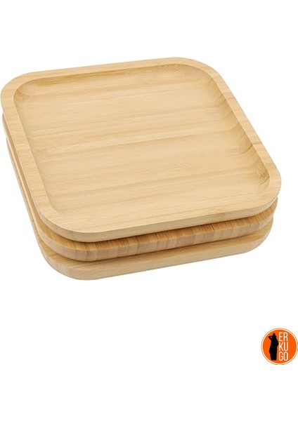6 Adet Bambu Kare Servis Tabağı Sunum Seti 20 x 20 cm