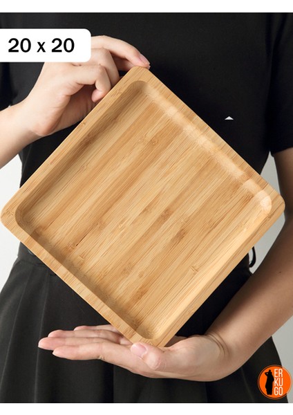 6 Adet Bambu Kare Servis Tabağı Sunum Seti 20 x 20 cm