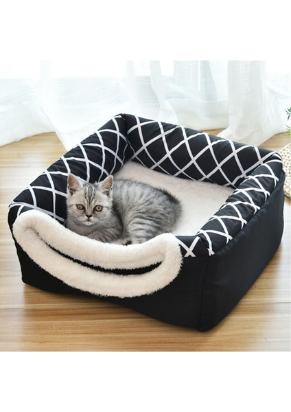 Gri Kare L 35X33X30CM Kedi Yatak Evi Kış Sıcak Pet Kedi Derin Uyku Yuva Köpek Küçük Orta Köpekler Kediler Için Çadır Rahat Mağara Kapsül Pet Mat Malzemeleri (Yurt Dışından) modelleri