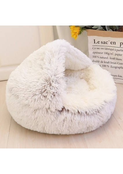Kahve 50 cm Sıcak Köpek Kedi Yatak Yuvarlak Uzun Peluş Kedi Evi Mağara Pet Yavru Yastık Sepeti Uyku Matı Kediler Için Küçük Köpek Chihuahua Yuva (Yurt Dışından)