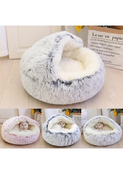 Kahve 50 cm Sıcak Köpek Kedi Yatak Yuvarlak Uzun Peluş Kedi Evi Mağara Pet Yavru Yastık Sepeti Uyku Matı Kediler Için Küçük Köpek Chihuahua Yuva (Yurt Dışından)