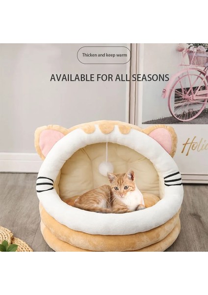 Kahve L Komik Kedi Yatak Evi Yumuşak Pet Çadır Kapalı Sıcak Kedi Mağarası Yıkanabilir Evcil Hayvan Sepeti Yastık Köpek Kulübesi Yavru Köpek Yuva Kediler Aksesuarları (Yurt Dışından) modelleri