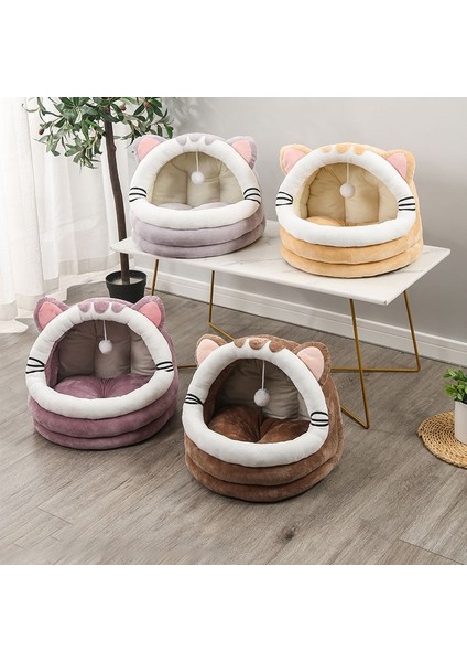 Kahve L Komik Kedi Yatak Evi Yumuşak Pet Çadır Kapalı Sıcak Kedi Mağarası Yıkanabilir Evcil Hayvan Sepeti Yastık Köpek Kulübesi Yavru Köpek Yuva Kediler Aksesuarları (Yurt Dışından) fırsatları