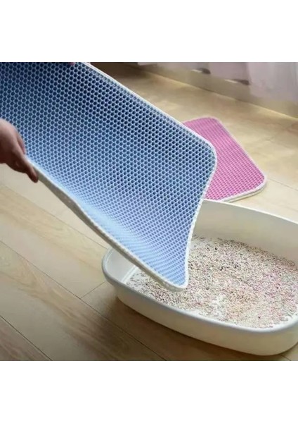 Mavi 55X75CM Katlama Çift Katmanlı Pet Kedi Kumu Kutusu Mat Su Geçirmez Filtreler Pedleri Kaymaz Yatak Ev Temiz Yakalama Yavru Kedi Sandbox Cama Para Tutmak (Yurt Dışından)