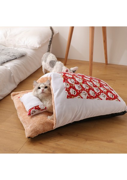 Mavi L 65X50CM Japon Kediler Yastıklı Yatak Kış Sıcak Kedi Mağara Evi Artı Kadife Köpek Evcil Hayvan Yatakları Derin Uyku Kediler Mat Uyku Tulumu Yuva Yastığı (Yurt Dışından) fiyatları