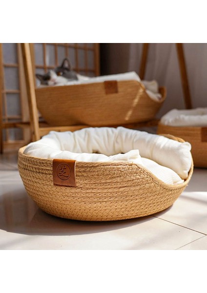 Mat ile 32X32 cm Hoopet Dört Mevsim Pet Yatak Köpek Kulübesi Kedi Yavrusu Köpek Yatakları Kanepe El Yapımı Bambu Dokuma Kedi Rahat Yuva Pet Aksesuarları (Yurt Dışından) fiyatları