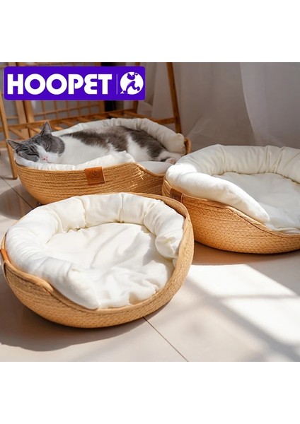 Mat ile 32X32 cm Hoopet Dört Mevsim Pet Yatak Köpek Kulübesi Kedi Yavrusu Köpek Yatakları Kanepe El Yapımı Bambu Dokuma Kedi Rahat Yuva Pet Aksesuarları (Yurt Dışından) fırsatları