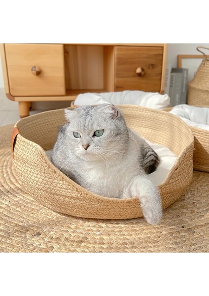 Mat ile 32X32 cm Hoopet Dört Mevsim Pet Yatak Köpek Kulübesi Kedi Yavrusu Köpek Yatakları Kanepe El Yapımı Bambu Dokuma Kedi Rahat Yuva Pet Aksesuarları (Yurt Dışından) indirimleri