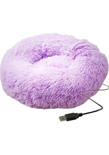 Mor Yuvarlak Köpek Yatağı Evi Köpek Halısı Uzun Peluş Kediler Yuva USB Isıtma Köpek Sepeti Evcil Hayvan Yastığı Yumuşak Uyuyan Evcil Hayvanlar Kış Sıcaklık Malzemeleri (Yurt Dışından)