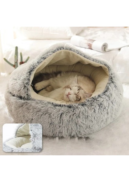 Gri 65X65 cm Kış Süper Sıcak Kedi Yatakları Kalın Peluş Kedi Evi Kapalı Uzun/kısa Tip Yuvarlak Pet Yuva Cama Gato Kumu Köpekler Için Yumuşak Mat (Yurt Dışından)