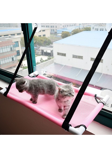Pembe 46X60X35CM Kedi Hamak Pencere Yatak Pet Yaz Hamak Yatak Ev Yatak Oturma Odası Vantuz Duvar Asılı Pet Mesh Nefes Hamak Yatak (Yurt Dışından)