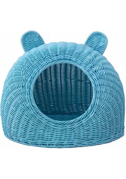 Mavi S-4kg Pet House Rattan Kedi Yuvası Yaz Yarı-Kapalı Kapalı Yatak Mat Nefes Alabilir Dayanıklı Köpek Sepeti Küçük Orta Kediler/köpekler Için (Yurt Dışından)
