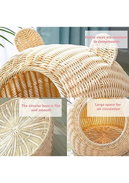 Mavi S-4kg Pet House Rattan Kedi Yuvası Yaz Yarı-Kapalı Kapalı Yatak Mat Nefes Alabilir Dayanıklı Köpek Sepeti Küçük Orta Kediler/köpekler Için (Yurt Dışından)