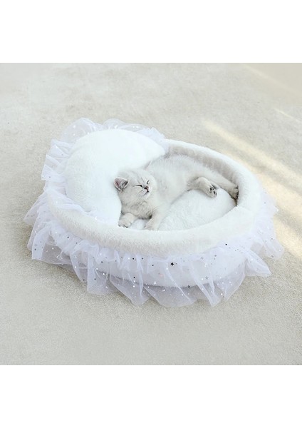Pembe L 53X40CM Prenses Kedi Yatağı Yumuşak Dantel Pet Yatak Kediler Için Yavru Köpek Kanepe Sıcak Yuvarlak Evcil Hayvan Yuvası Yastık Minder ile Kedi Aksesuarları (Yurt Dışından) fiyatları