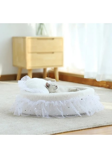 Pembe L 53X40CM Prenses Kedi Yatağı Yumuşak Dantel Pet Yatak Kediler Için Yavru Köpek Kanepe Sıcak Yuvarlak Evcil Hayvan Yuvası Yastık Minder ile Kedi Aksesuarları (Yurt Dışından) fırsatları