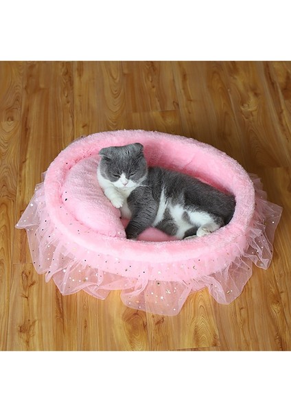 Pembe L 53X40CM Prenses Kedi Yatağı Yumuşak Dantel Pet Yatak Kediler Için Yavru Köpek Kanepe Sıcak Yuvarlak Evcil Hayvan Yuvası Yastık Minder ile Kedi Aksesuarları (Yurt Dışından) indirimleri