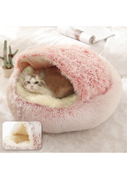 Kahve Peluş 40 cm Pet Köpek Kedi Yatak Yuvarlak Peluş Kedi Kendini Isınma Yatak Ev Yumuşak Uzun Peluş Yatak Küçük Köpek Kedi Yuvası Pet Uyku Mağarası Yastık (Yurt Dışından)