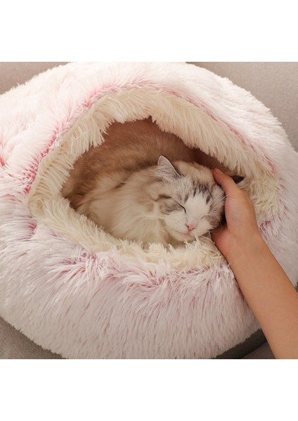 Kahve Peluş 40 cm Pet Köpek Kedi Yatak Yuvarlak Peluş Kedi Kendini Isınma Yatak Ev Yumuşak Uzun Peluş Yatak Küçük Köpek Kedi Yuvası Pet Uyku Mağarası Yastık (Yurt Dışından)