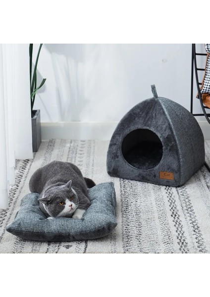 Gri M Kedi Yatak Sıcak Kalınlaşmak Pet House Yarım Kapalı Yumuşak Konfor Yavru Mağara Yavru Yuva Kaymaz Köpek Kedi Uyku Yastık Pet Malzemeleri (Yurt Dışından)