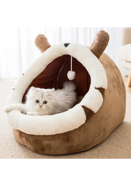 Kahverengi S (33X30X28CM) Sıcak Kedi Yatağı Sevimli Kedi Evi Katlanabilir Yavru Yastık Kış Pet Kapalı Uyku Çadırı Yumuşak Kedi Yuva Mağarası Yıkanabilir Köpek Sepeti Mat (Yurt Dışından)