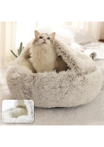Kahve 35X35CM Kış Süper Sıcak Kedi Yatakları Kalın Peluş Kedi Evi Kapalı Uzun/kısa Tip Yuvarlak Pet Yuva Cama Gato Kumu Köpekler Için Yumuşak Mat (Yurt Dışından)