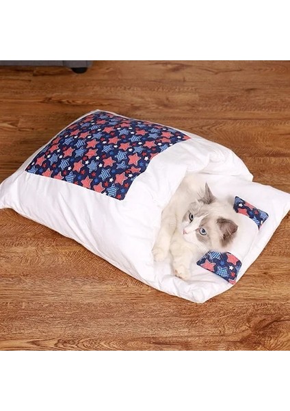 Star Xl 75X60 cm Japon Kedi Yatak Sıcak Kedi Uyku Tulumu Derin Uyku Mağarası Kış Çıkarılabilir Pet House Yatak Kediler Köpekler Için Yuva Yastık Yastık ile (Yurt Dışından)