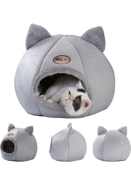 Gri L(35X35X40CM) Büyük Kedi Yatağı Mağara Küçük Yün Rahat Pet Iglo Yatak Kış Evi Yuva Köpek Kulübesi Gri Derin Uyku Kışın Konfor Kedi Yatağı (Yurt Dışından)