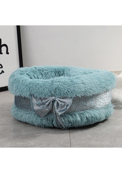 Mavi Yuvarlak 50 cm Beş Renk Seçenekleri Kış Uzun Peluş Sıcak Kedi Yuva Yuvarlak Ilmek Güzel Köpek Yuva Derin Uyku Pet Yatak (Yurt Dışından)
